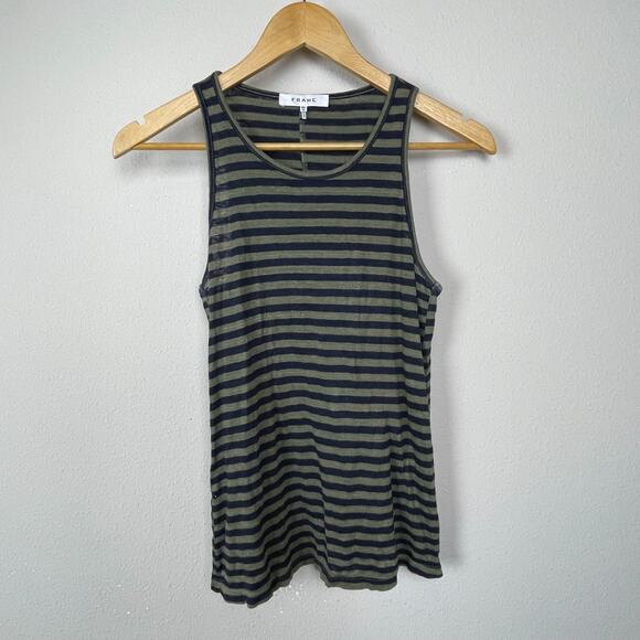 FRAME XS Green Blue Striped Linen Tank Top Lightweight Sleeveless‎ Chic - Picture 1 of 5